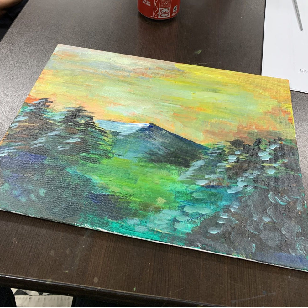 A Beautiful Painting of mountain and forest