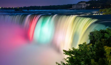 Rainbow color reflection on niagara falls